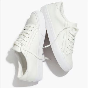 Madewell Solid White Sidewalk Low-Top Leather Sneakers Leather L3243